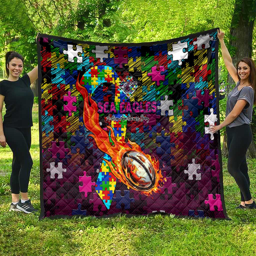 Sea Eagles Autism Awareness Quilt Puzzle Flames Rugby Ball