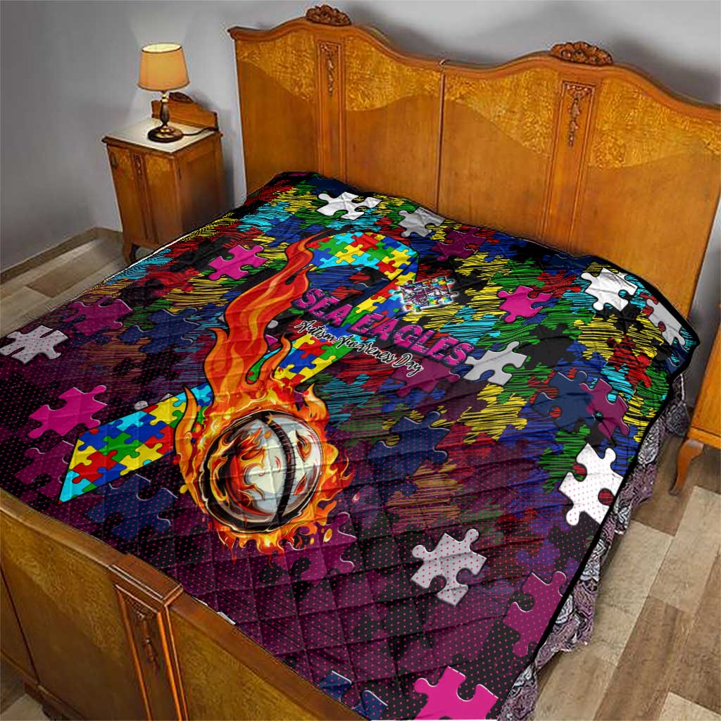 Sea Eagles Autism Awareness Quilt Puzzle Flames Rugby Ball