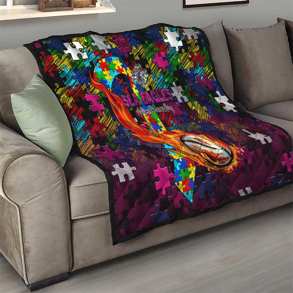 Sea Eagles Autism Awareness Quilt Puzzle Flames Rugby Ball