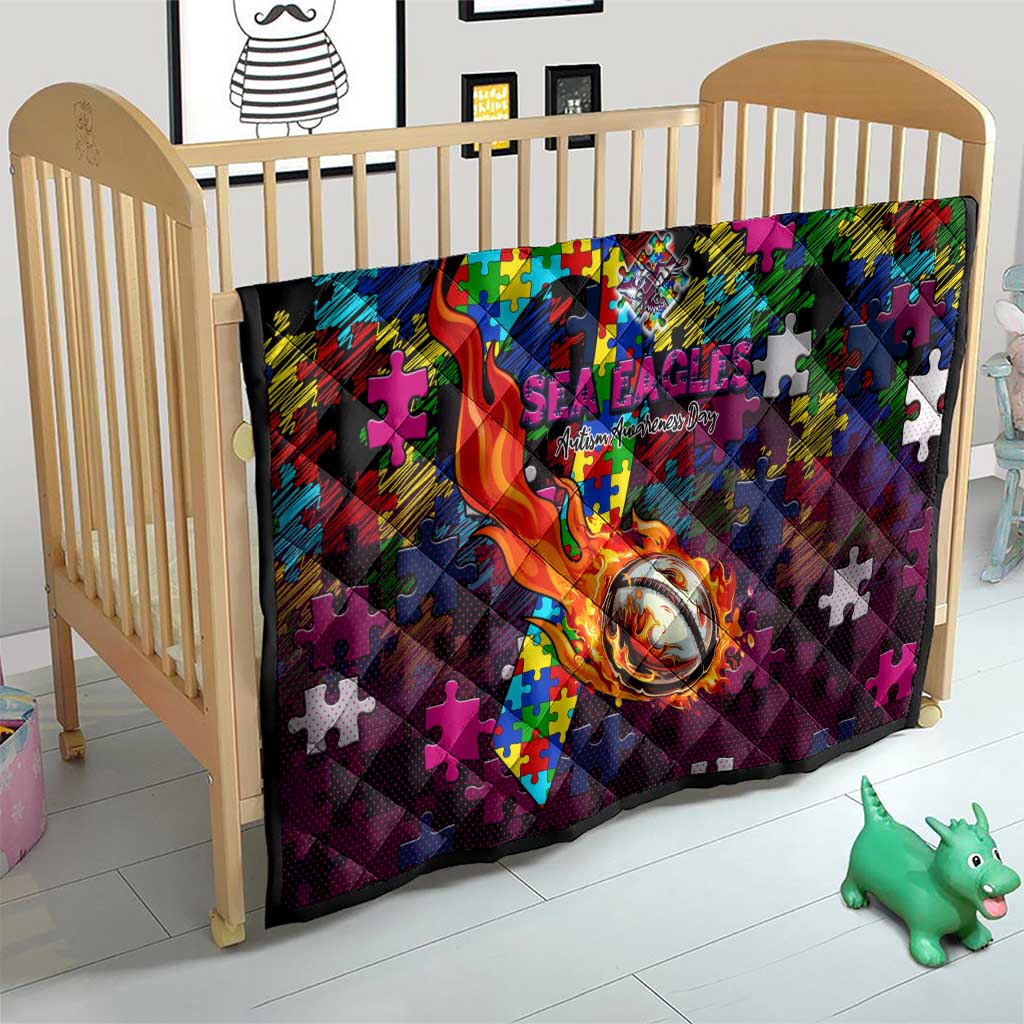 Sea Eagles Autism Awareness Quilt Puzzle Flames Rugby Ball