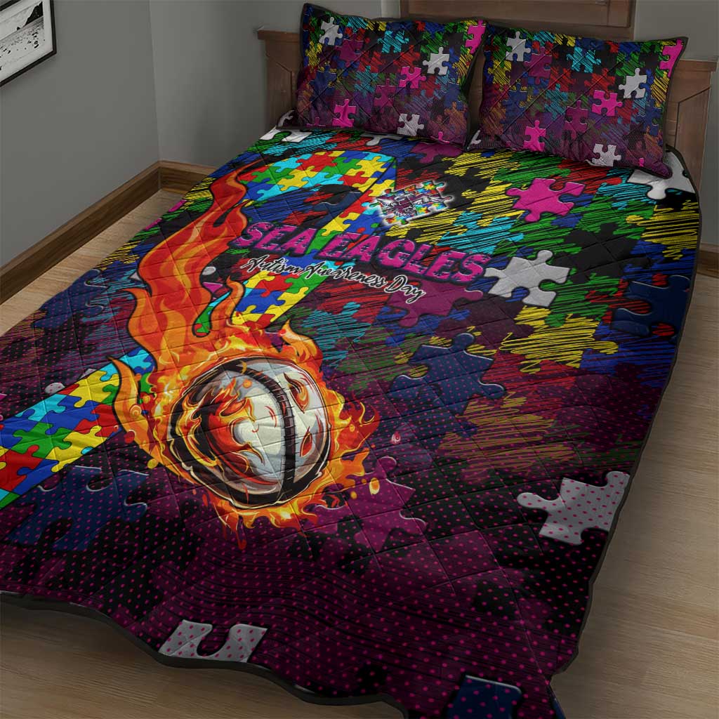 Sea Eagles Autism Awareness Quilt Bed Set Puzzle Flames Rugby Ball
