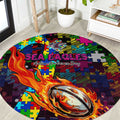 Sea Eagles Autism Awareness Round Carpet Puzzle Flames Rugby Ball