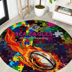Sea Eagles Autism Awareness Round Carpet Puzzle Flames Rugby Ball