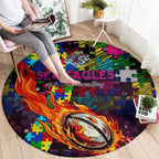Sea Eagles Autism Awareness Round Carpet Puzzle Flames Rugby Ball