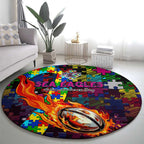 Sea Eagles Autism Awareness Round Carpet Puzzle Flames Rugby Ball