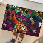 Sea Eagles Autism Awareness Rubber Doormat Puzzle Flames Rugby Ball