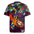 Sea Eagles Autism Awareness Rugby Jersey Puzzle Flames Rugby Ball