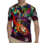 Sea Eagles Autism Awareness Rugby Jersey Puzzle Flames Rugby Ball