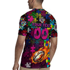 Sea Eagles Autism Awareness Rugby Jersey Puzzle Flames Rugby Ball