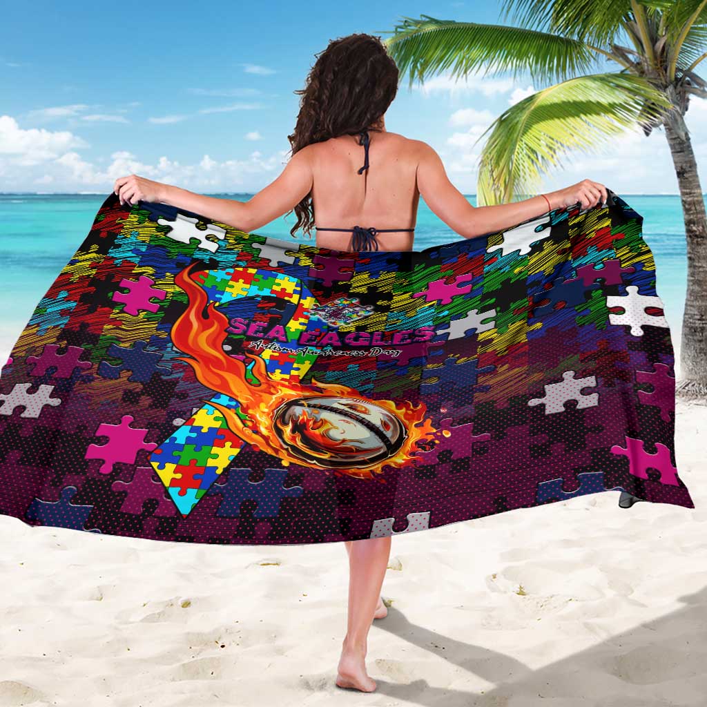 Sea Eagles Autism Awareness Sarong Puzzle Flames Rugby Ball