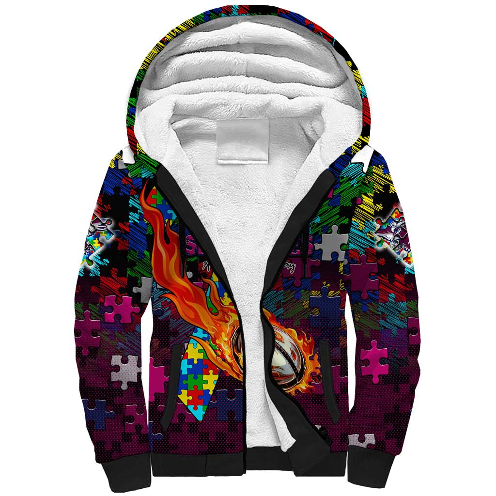Sea Eagles Autism Awareness Sherpa Hoodie Puzzle Flames Rugby Ball
