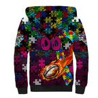 Sea Eagles Autism Awareness Sherpa Hoodie Puzzle Flames Rugby Ball