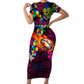 Sea Eagles Autism Awareness Short Sleeve Bodycon Dress Puzzle Flames Rugby Ball