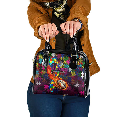 Sea Eagles Autism Awareness Shoulder Handbag Puzzle Flames Rugby Ball