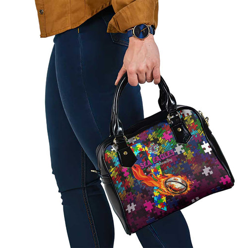 Sea Eagles Autism Awareness Shoulder Handbag Puzzle Flames Rugby Ball