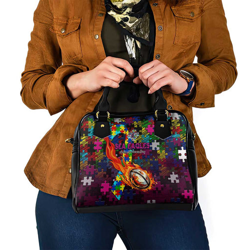 Sea Eagles Autism Awareness Shoulder Handbag Puzzle Flames Rugby Ball