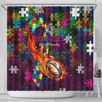 Sea Eagles Autism Awareness Shower Curtain Puzzle Flames Rugby Ball