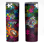 Sea Eagles Autism Awareness Skinny Tumbler Puzzle Flames Rugby Ball