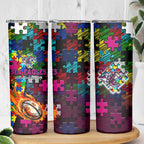 Sea Eagles Autism Awareness Skinny Tumbler Puzzle Flames Rugby Ball