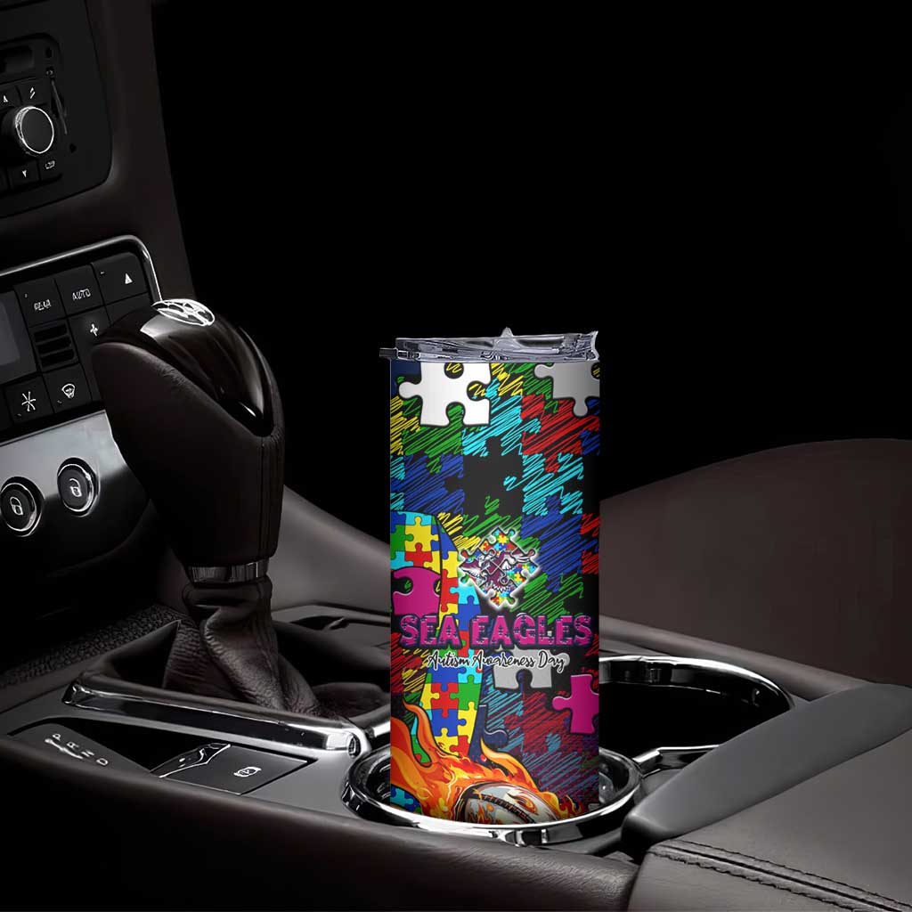 Sea Eagles Autism Awareness Skinny Tumbler Puzzle Flames Rugby Ball