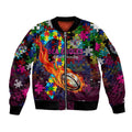 Sea Eagles Autism Awareness Sleeve Zip Bomber Jacket Puzzle Flames Rugby Ball
