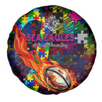Sea Eagles Autism Awareness Spare Tire Cover Puzzle Flames Rugby Ball