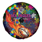 Sea Eagles Autism Awareness Spare Tire Cover Puzzle Flames Rugby Ball