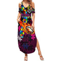Sea Eagles Autism Awareness Summer Maxi Dress Puzzle Flames Rugby Ball