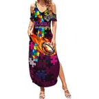 Sea Eagles Autism Awareness Summer Maxi Dress Puzzle Flames Rugby Ball