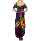 Sea Eagles Autism Awareness Summer Maxi Dress Puzzle Flames Rugby Ball