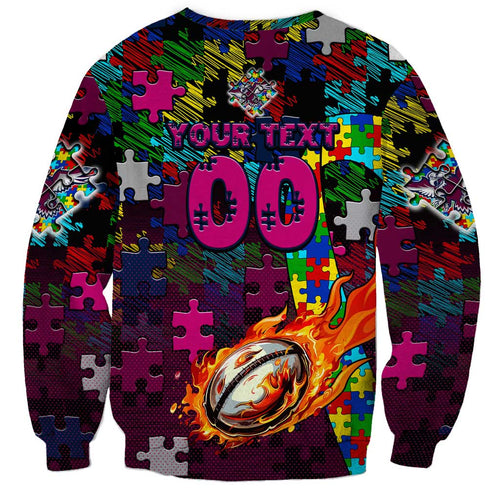 Sea Eagles Autism Awareness Sweatshirt Puzzle Flames Rugby Ball