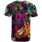 Sea Eagles Autism Awareness T Shirt Puzzle Flames Rugby Ball
