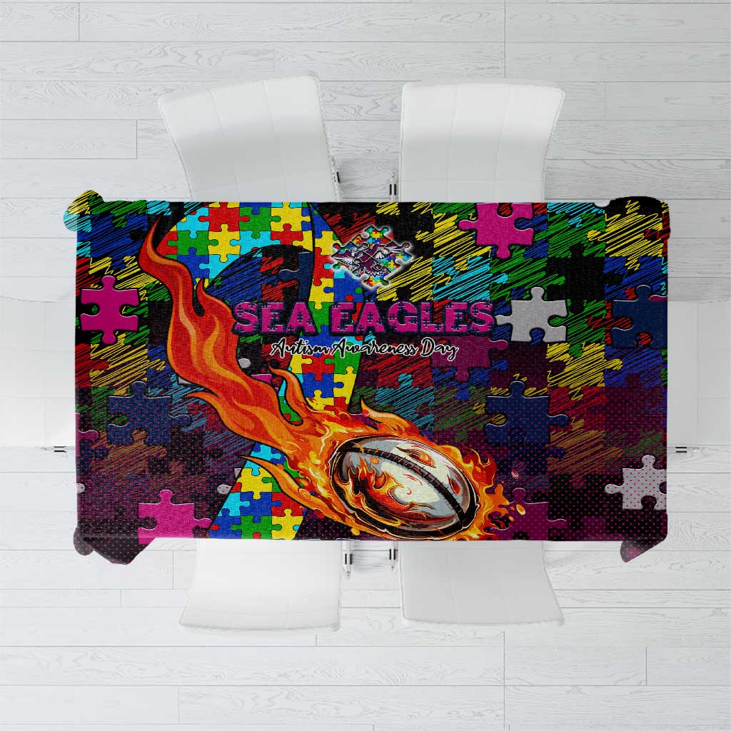 Sea Eagles Autism Awareness Tablecloth Puzzle Flames Rugby Ball