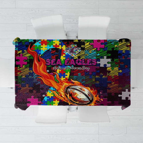Sea Eagles Autism Awareness Tablecloth Puzzle Flames Rugby Ball
