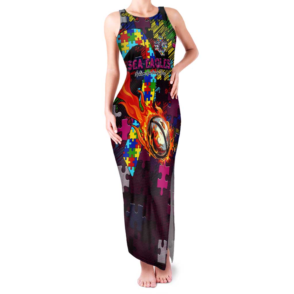 Sea Eagles Autism Awareness Tank Maxi Dress Puzzle Flames Rugby Ball