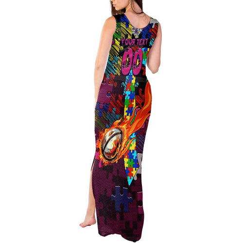 Sea Eagles Autism Awareness Tank Maxi Dress Puzzle Flames Rugby Ball