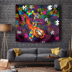 Sea Eagles Autism Awareness Tapestry Puzzle Flames Rugby Ball