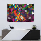 Sea Eagles Autism Awareness Tapestry Puzzle Flames Rugby Ball