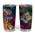 Sea Eagles Autism Awareness Tumbler Cup Puzzle Flames Rugby Ball