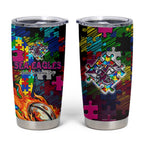 Sea Eagles Autism Awareness Tumbler Cup Puzzle Flames Rugby Ball