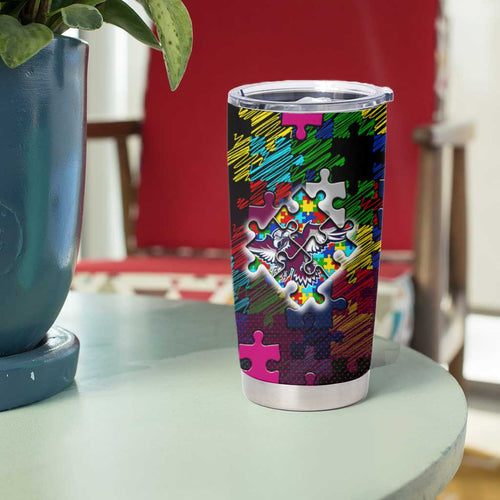 Sea Eagles Autism Awareness Tumbler Cup Puzzle Flames Rugby Ball