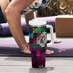 Sea Eagles Autism Awareness Tumbler With Handle Puzzle Flames Rugby Ball