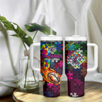 Sea Eagles Autism Awareness Tumbler With Handle Puzzle Flames Rugby Ball