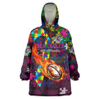 Sea Eagles Autism Awareness Wearable Blanket Hoodie Puzzle Flames Rugby Ball