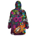 Sea Eagles Autism Awareness Wearable Blanket Hoodie Puzzle Flames Rugby Ball