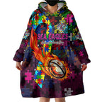 Sea Eagles Autism Awareness Wearable Blanket Hoodie Puzzle Flames Rugby Ball