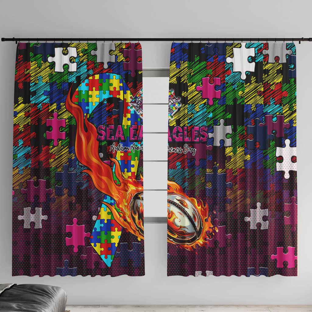 Sea Eagles Autism Awareness Window Curtain Puzzle Flames Rugby Ball