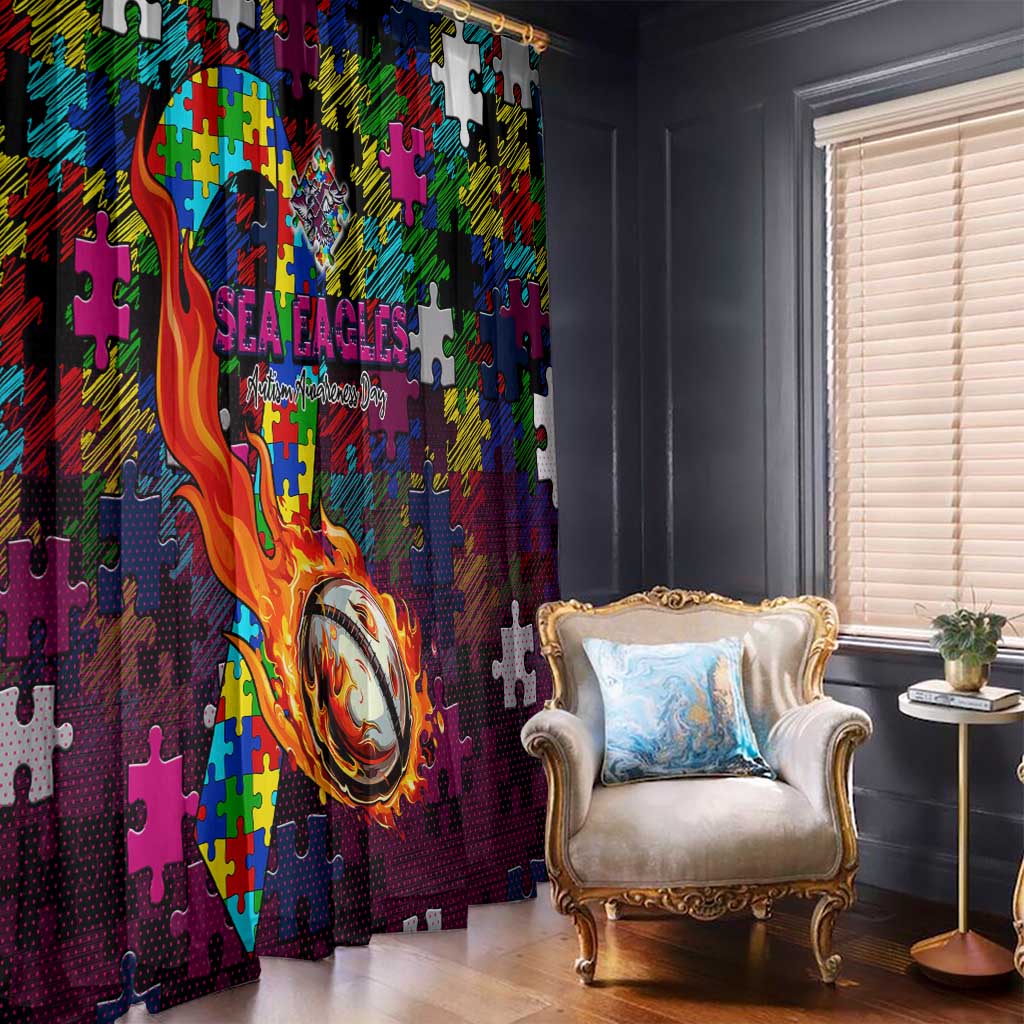 Sea Eagles Autism Awareness Window Curtain Puzzle Flames Rugby Ball