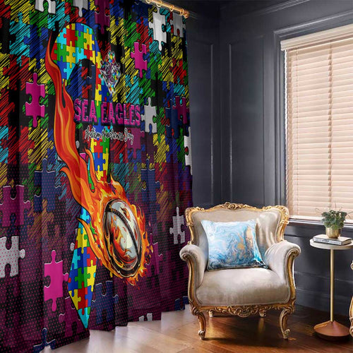 Sea Eagles Autism Awareness Window Curtain Puzzle Flames Rugby Ball
