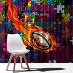 Sea Eagles Autism Awareness Window Curtain Puzzle Flames Rugby Ball